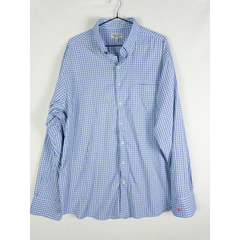 Peter Millar Summer Comfort Checkered Button Down Shirt Mens XL Blue Performance
